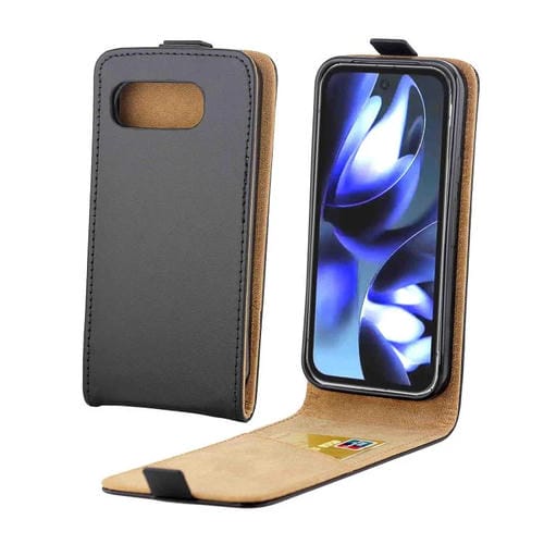 Funda de Cuero con Tapa Vertical y Ranura para Tarjetas para Google Pixel 9A (Negra)