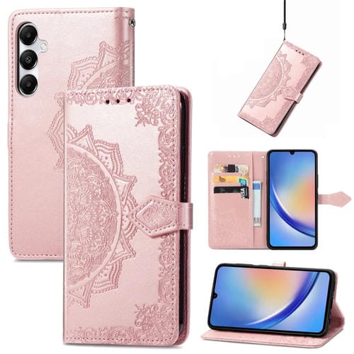 Funda para Teléfono Samsung Galaxy A35 5G Cuero Relieve Flor de Mandala (Oro Rosa)
