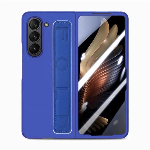Funda para Samsung Galaxy Z Fold 5 5G con Pulsera Integrada de Cuero Genuino (Azul Oscuro)