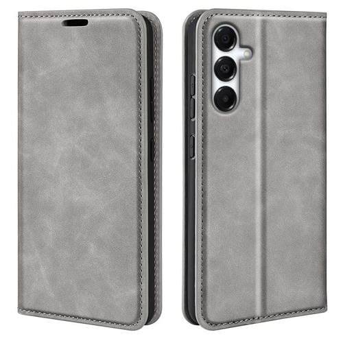 Funda de cuero con ventosa magnética para Samsung Galaxy A17 5G (gris)
