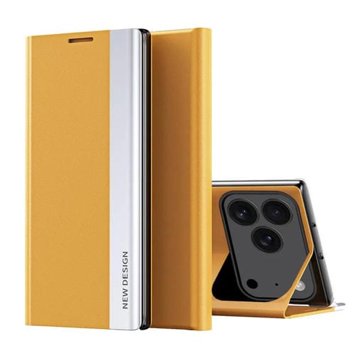 Funda de cuero con adsorción lateral galvanizada para iPhone 17 Pro (amarilla)