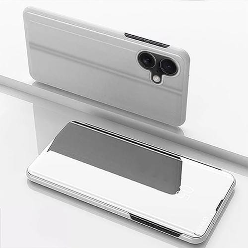 Funda de cuero con tapa horizontal y espejo plateado para iPhone 17 con soporte (plateada)