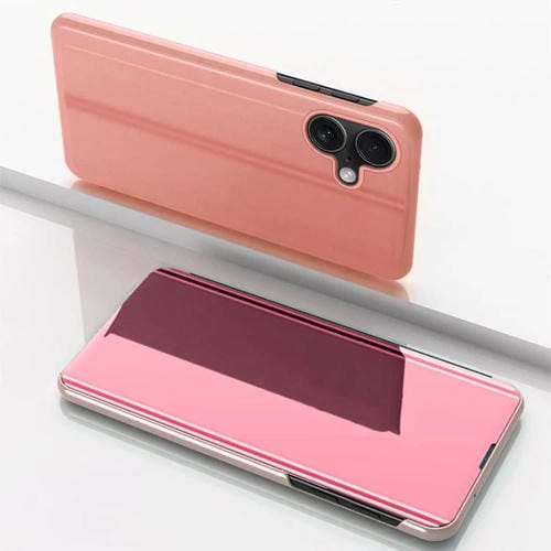 Funda de cuero con tapa horizontal y espejo chapado para iPhone 17 con soporte (oro rosa)