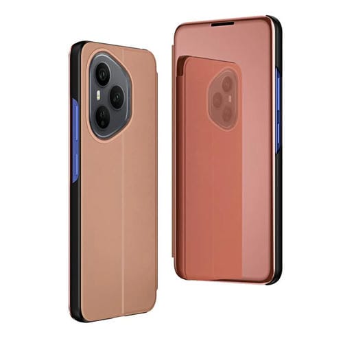 Funda de cuero con tapa horizontal y espejo chapado de 160,8 mm para Honor 400 Pro Global con soporte (oro rosa)