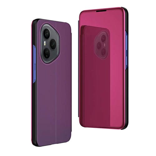 Funda de cuero con tapa horizontal y espejo chapado de 160,8 mm para Honor 400 Pro Global con soporte (morado)