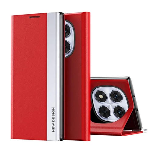 Funda de Cuero con Adsorción Lateral Galvanizada para Xiaomi Redmi Note 14 Pro 5G (Roja)