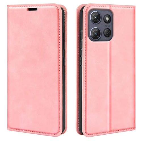 Funda de Cuero con Ventosa Magnética para Motorola Moto G Power 2025 Retro-Skin (Rosa)