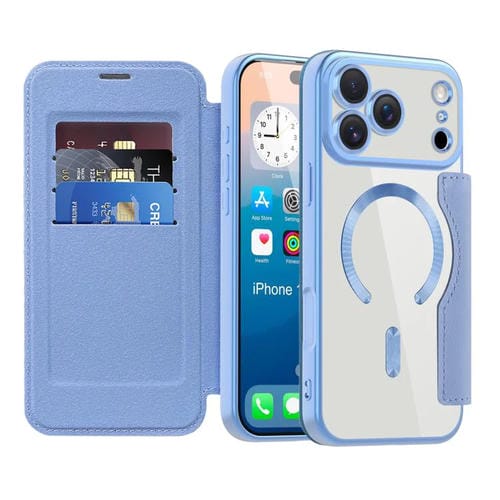 Funda de cuero antirrobo MagSafe RFID para iPhone 17 Pro Max (azul)