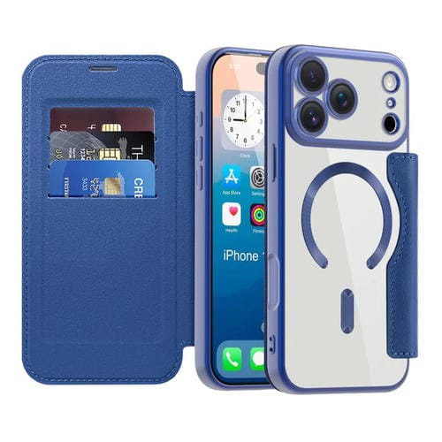Funda de cuero antirrobo MagSafe RFID para iPhone 17 Pro Max (azul oscuro)