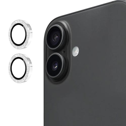 ENKAY Hat-Prince - Lente trasera con purpurina, película de vidrio templado de aleación de aluminio (plateada) para iPhone 17