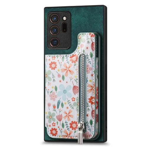 Funda Trasera para Samsung Galaxy Note20 con Billetera con Cremallera Pintada Retro (Verde)