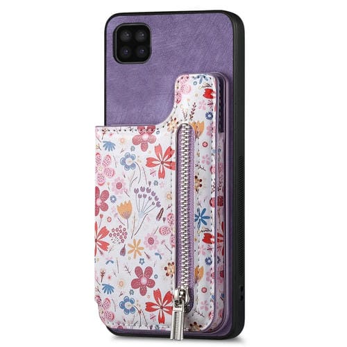 Estuche para teléfono Samsung Galaxy A22 5G con billetera y cremallera pintada retro (Púrpura)