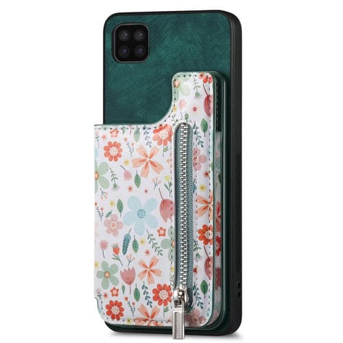 Estuche para Teléfono Samsung Galaxy A22 5G con Billetera y Cremallera Pintada Retro (Verde)