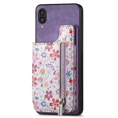 Estuche para Teléfono Samsung Galaxy A30 A20 M10S con Billetera y Cremallera Pintada Retro (Púrpura)