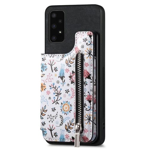 Estuche para Teléfono Samsung Galaxy A32 4G con Billetera y Cremallera Pintada Retro (Negro)