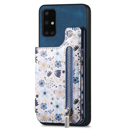 Estuche para Teléfono Samsung Galaxy A71 con Billetera con Cremallera Pintada Retro (Azul)