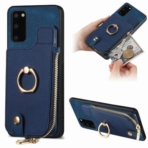 Funda para Teléfono Samsung Galaxy S21 FE 5G con Anillo de Cuero Cruzado Cremallera Vertical y Billetera Trasera (Púrpura)