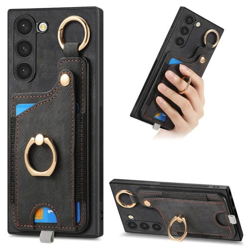 Funda para Teléfono Samsung Galaxy S21 5G con Bolsa para Tarjeta Anillo y Lazo (Negro)