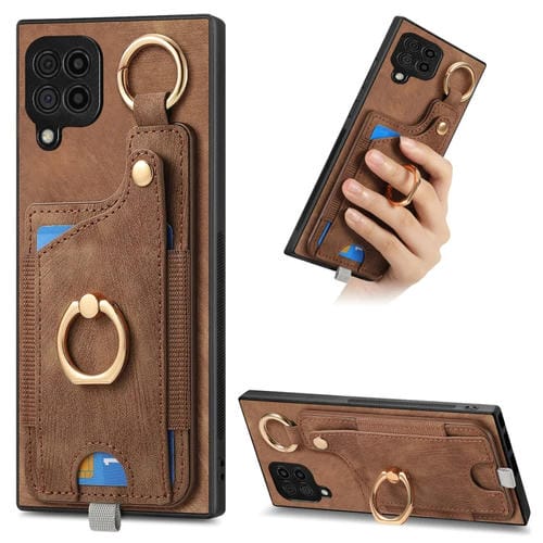 Funda para Teléfono Samsung Galaxy A12 5G con Bolsa para Tarjeta Anillo y Lazo (Marrón)
