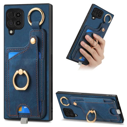 Funda para Samsung Galaxy M33 5G con Bolsa para Tarjeta y Anillo con Lazo para Colgar (Azul)