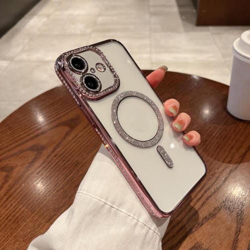 Funda de TPU MagSafe con baño de diamantes para iPhone 17 (rosa)