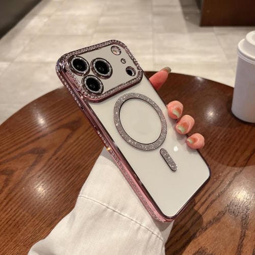 Funda de TPU MagSafe con baño de diamantes para iPhone 17 Pro (rosa)