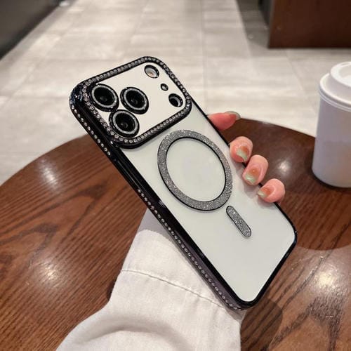 Funda de TPU MagSafe con revestimiento de diamante para iPhone 17 Pro Max (negra)