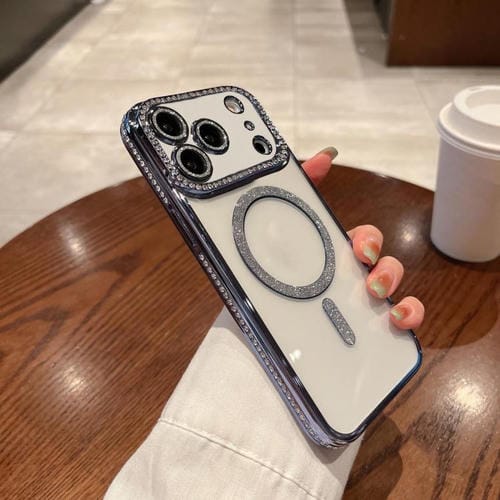 Funda de TPU MagSafe con revestimiento de diamante para iPhone 17 Pro Max (azul)