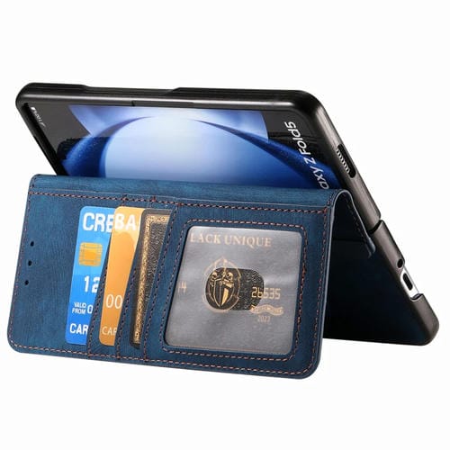 Funda para Samsung Galaxy Z Fold5 5G de Cuero con Billetera y Cremallera Magnética (Azul)