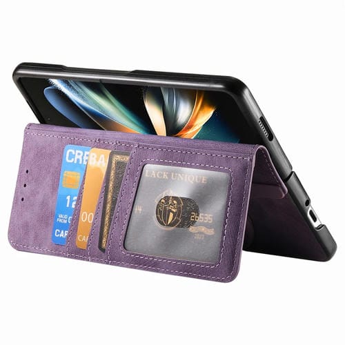 Funda para Samsung Galaxy Z Fold4 Cuero Retro con Billetera y Cremallera Magnética (Púrpura)