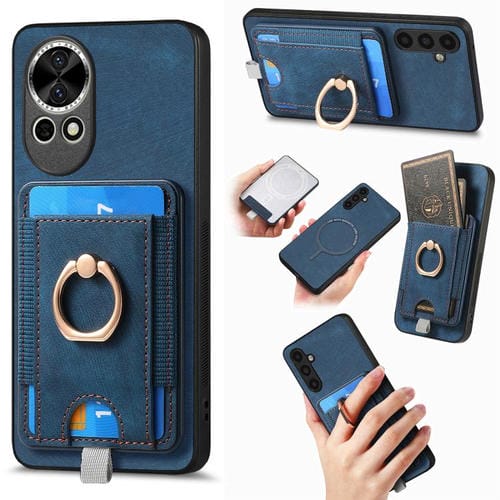 Funda de Cuero para Huawei Nova 13 con Tarjetero Magnético Divisible Retro (Azul)