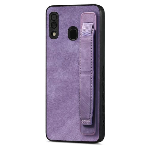 Funda Trasera para Samsung Galaxy A30 Cuero con Soporte para Pulsera Retro (Púrpura)