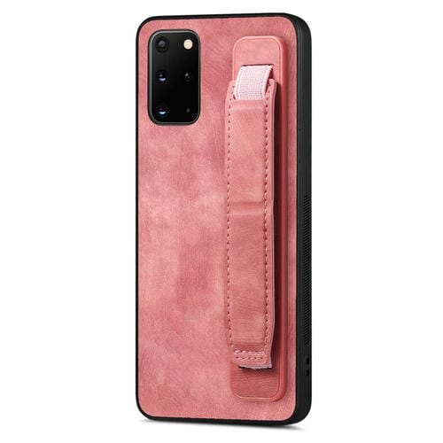Funda Trasera de Cuero para Samsung Galaxy S20 con Soporte para Pulsera Retro (Rosa)