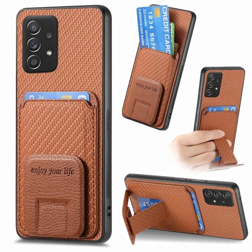 Funda para Teléfono Samsung Galaxy A23 con Soporte Plegable y Bolsa para Tarjetas de Fibra de Carbono (Marrón)