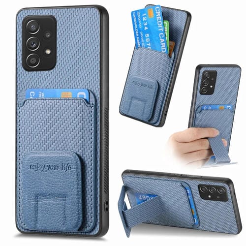 Funda para Teléfono Samsung Galaxy A73 5G con Soporte Plegable y Bolsa para Tarjetas de Fibra de Carbono (Azul)