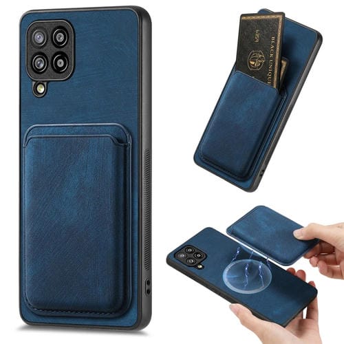 Funda de Teléfono Samsung Galaxy A42 5G Magnética con Bolsa de Tarjeta Cuero Retro (Azul)