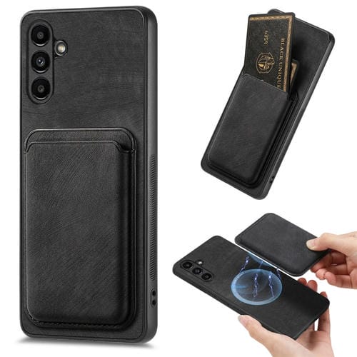 Funda de Teléfono Samsung Galaxy A13 5G Magnética con Bolsa de Tarjeta de Cuero Retro (Negro)