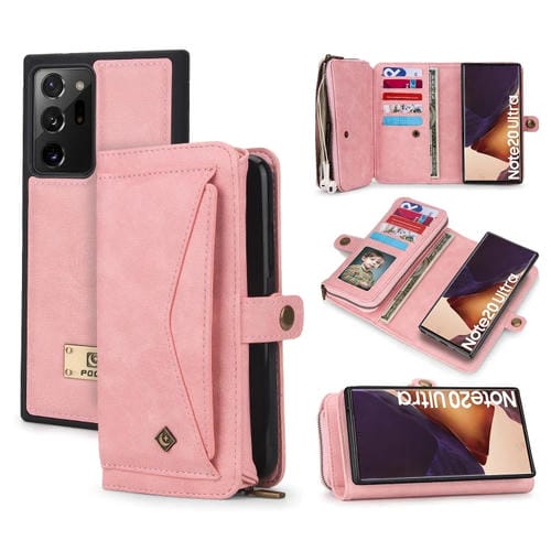 Funda para Samsung Galaxy Note20 Cuero con Billetera y Cremallera Multifuncional (Rosa)