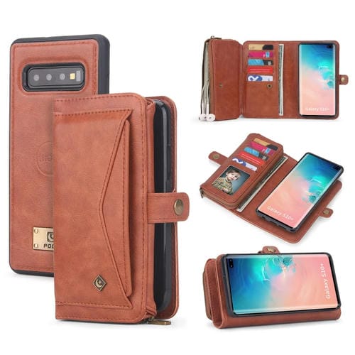 Funda de Cuero para Samsung Galaxy S10 con Billetera y Cremallera Multifuncional (Naranja)
