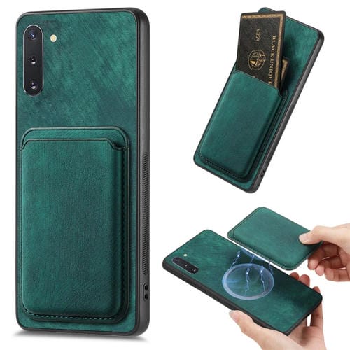 Funda de Teléfono Samsung Galaxy Note10 Magnética con Bolso de Tarjeta de Cuero Retro (Verde)