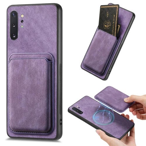 Funda de telĂ©fono Samsung Galaxy Note10 + con Bolsa de Tarjeta MagnĂ©tica Cuero Retro (PĂșrpura)
