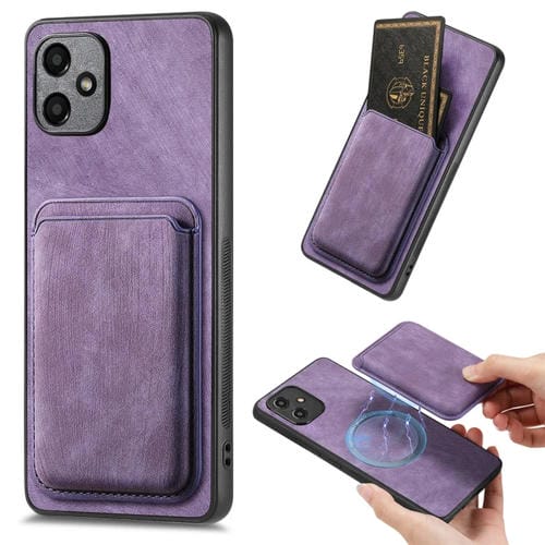 Funda de telĂ©fono Samsung Galaxy A05 con Bolso de Tarjeta MagnĂ©tica de Cuero Retro (PĂșrpura)