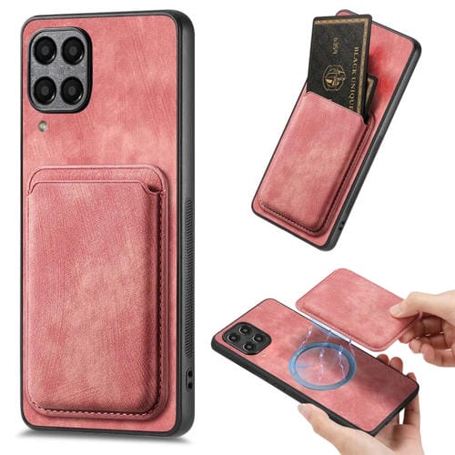 Funda para Samsung Galaxy A12 5G Magnética con Bolsa de Tarjeta de Cuero Retro (Rosa)