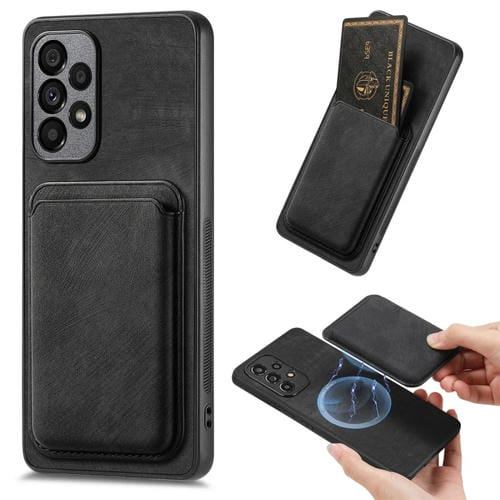 Funda de Teléfono Samsung Galaxy A32 4G Magnética con Bolsa de Tarjeta de Cuero Retro (Negro)