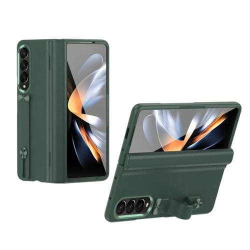 Funda para Teléfono Samsung Galaxy Z Fold3 5G Cuero Granulado con Soporte para Pulsera (Verde)