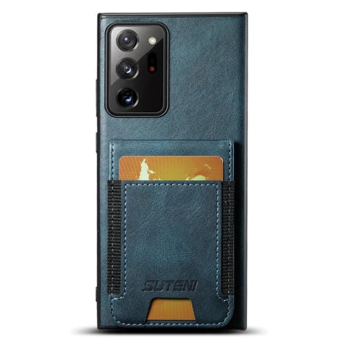 Funda para Teléfono Suteni H03 Samsung Galaxy Note20 5G con Soporte y Billetera de Cuero con Cera de Aceite (Azul)