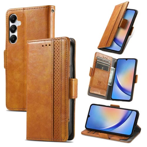 Funda para Samsung Galaxy A35 5G Caseneo Splicing Cuero con Hebilla Magnética Dual (Caqui)