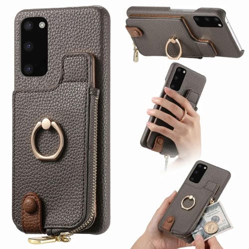 Funda para Samsung Galaxy S20 Litchi Leather Oil Edge Ring Zipper Wallet Back (Gris)