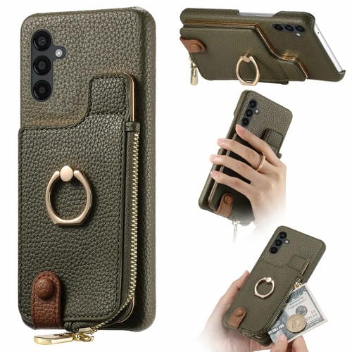 Funda para Teléfono Samsung Galaxy A54 5G Litchi Leather Oil Edge Ring Zipper Wallet Back (Verde)