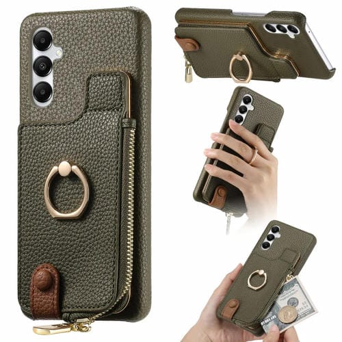 Funda para Teléfono Samsung Galaxy A05S Litchi Leather Oil Edge Ring Zipper Wallet Back (Verde)